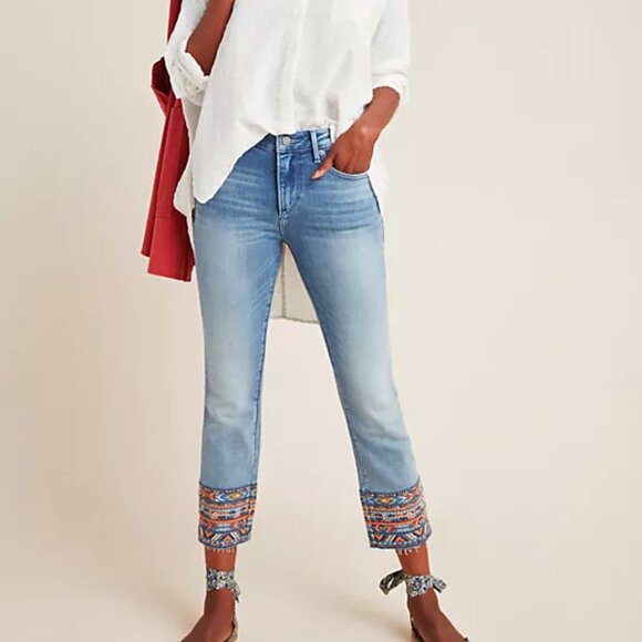 DRIFTWOOD Denim - Driftwood Colette Embroidered Mid-Rise Slim Straight Jeans Size 28